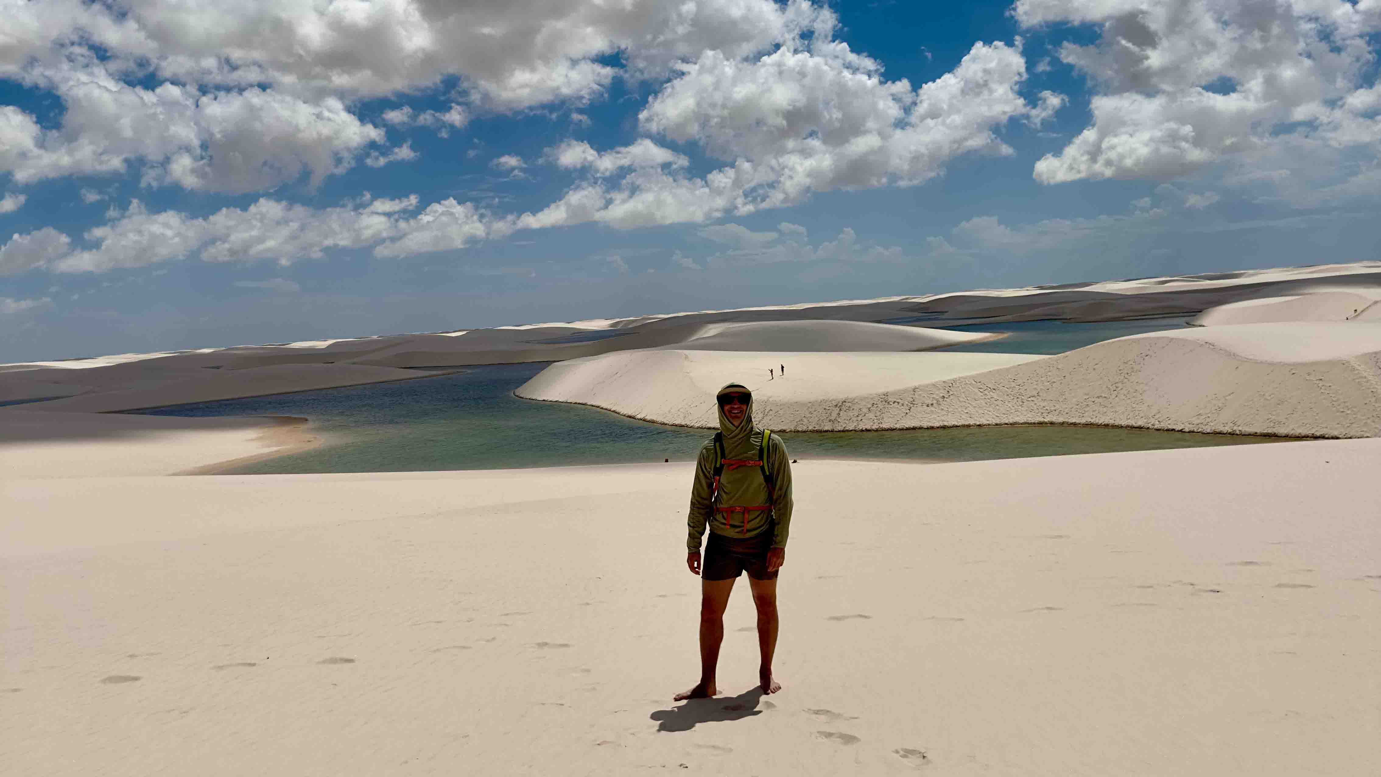Me in front of a lagoon at Lençóis Marahenses National Park